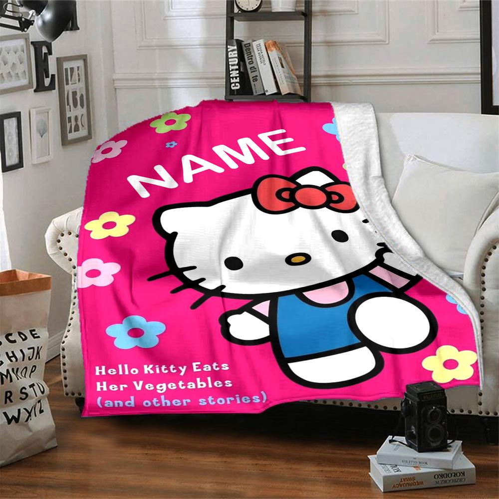 Customizable HelloKitty1 Throw Blanket – Personalized Name, All-Season Cozy Snug Blanket, Machine Washable, Personalized Blanket
