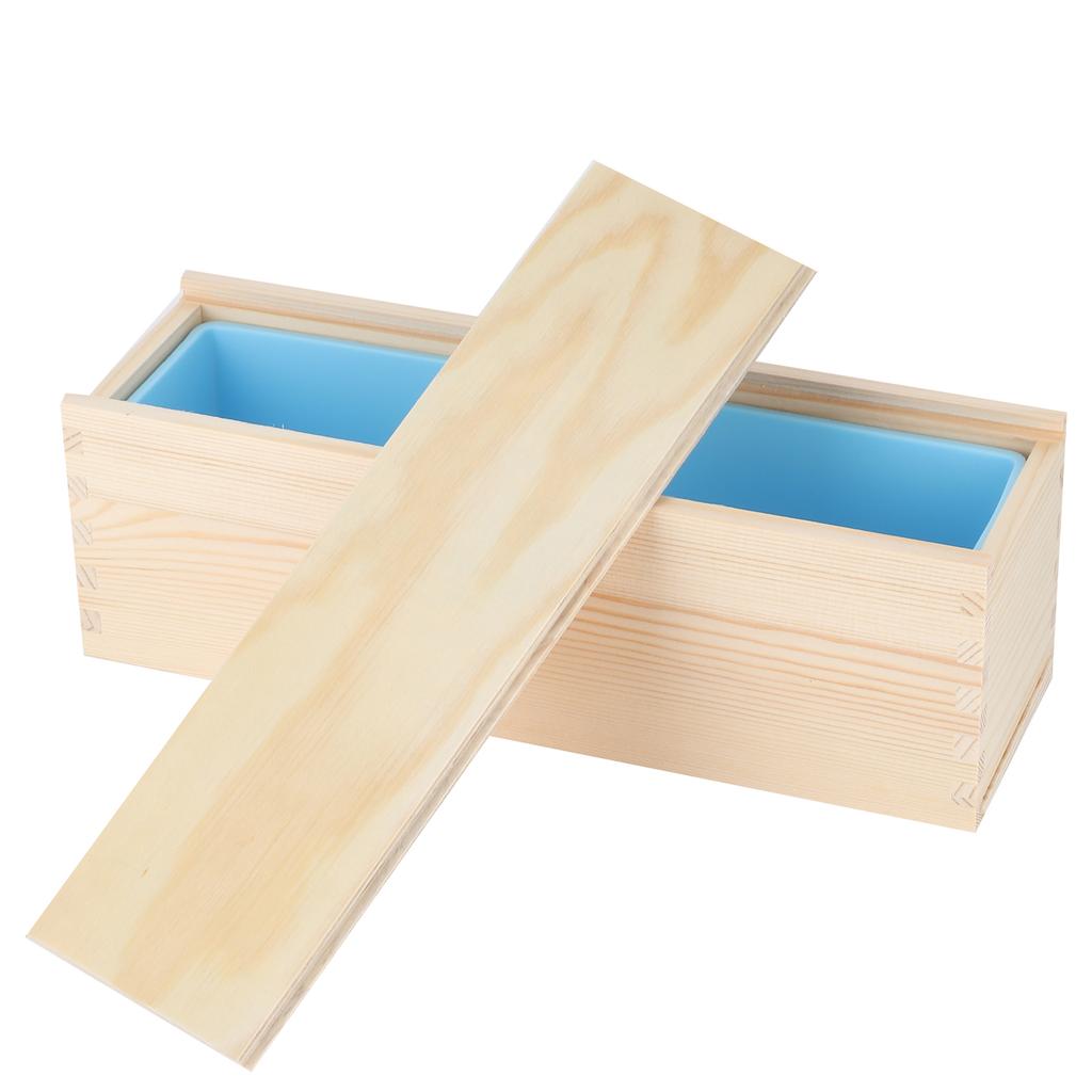 DIY Rose Pattern HandMade Bread Soap Mould Silicone Liner Mold Cake Making Wooden Box(Sky Blue
