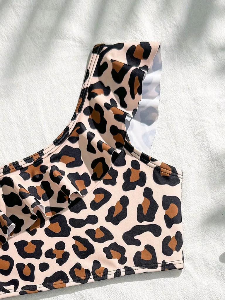 Set Costume da Bagno Due Pezzi per Bambina Top Bikini Monospalla con Volant e Spalline Regolabili e Slip Vita Alta con Bordi a Volant Costumi da Bagno per Bambini