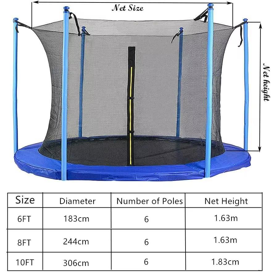 Fit 6/8/10Feet 6/8 Poles Trampoline Protective Net Nylon Trampoline for Kids Children Jumping Pad Safety Net Protection Guard