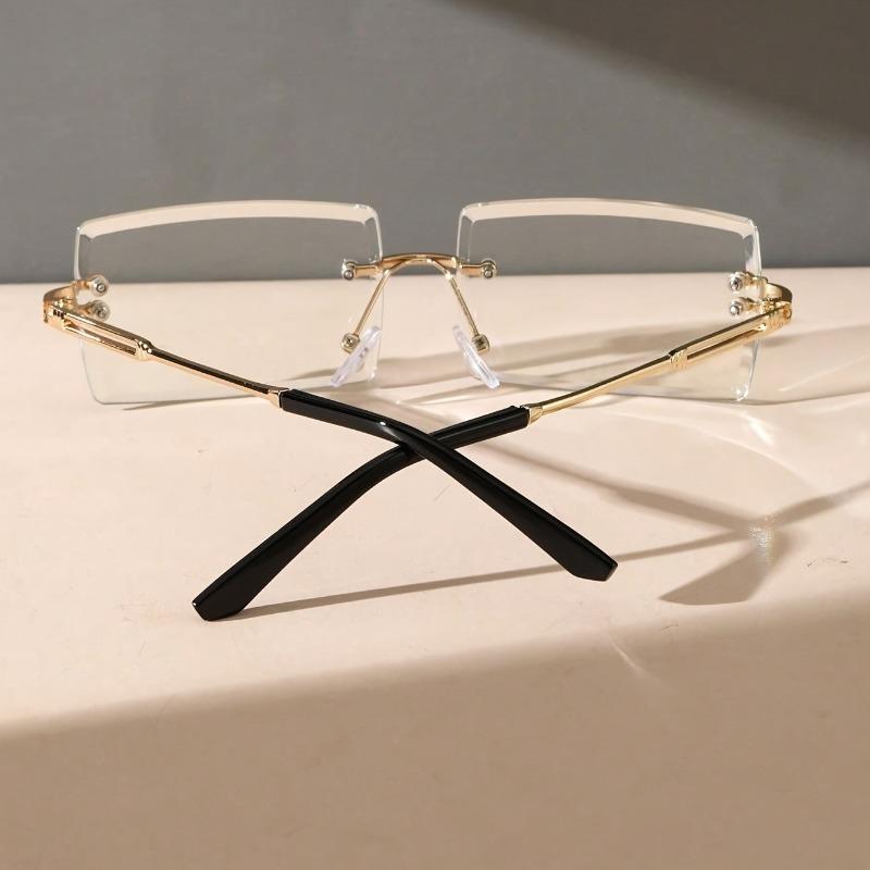 2PCS Ladies' Fashionable Square Frameless Metal Frame Glasses Trendy Transparent Lens Glasses