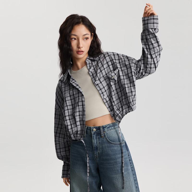 Lee Women's Plaid Short Drawstring Hem Long-Sleeve Shirt