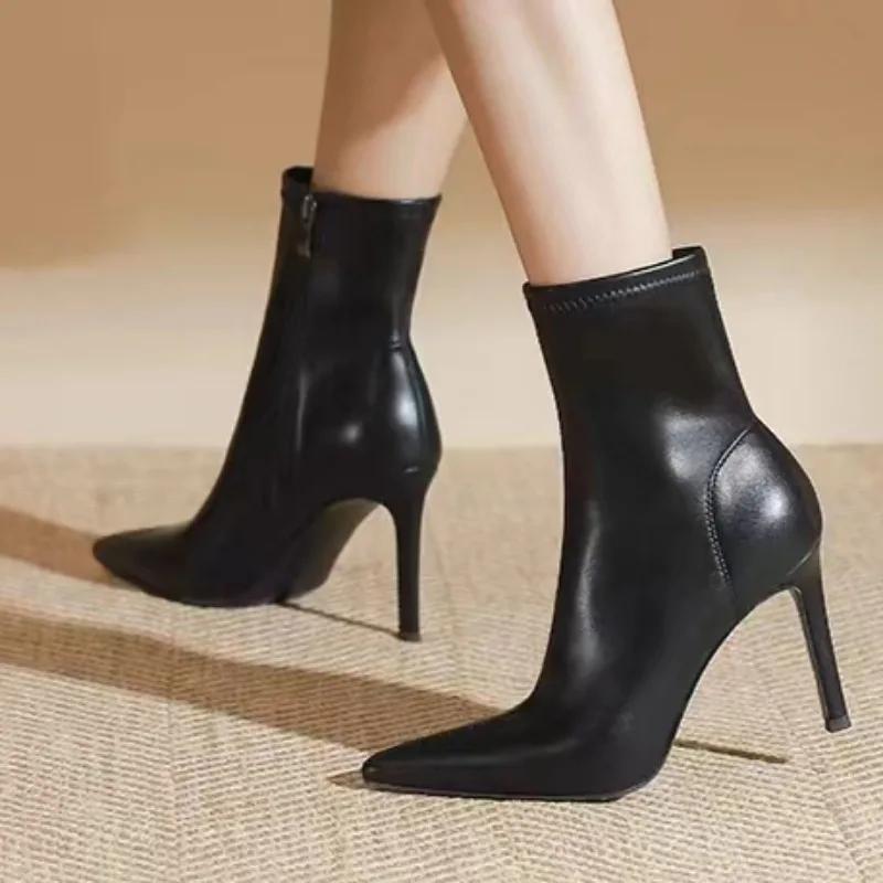 

Fashion Women s Shoes 2024 High Quality Ankle Women s Boots Fashion Side Zipper Modern Boots Women Sexy Pointed Toe Shoes for Women 35 чёрный