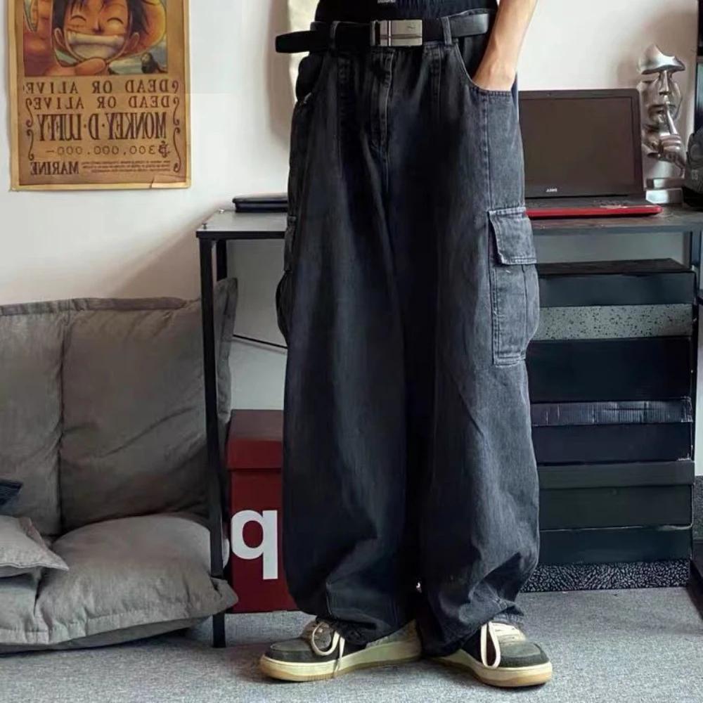 Retro Baggy Jeans Trousers Male Denim Pants Black Wide Leg Pants Men's Jeans Cargo Streetwear