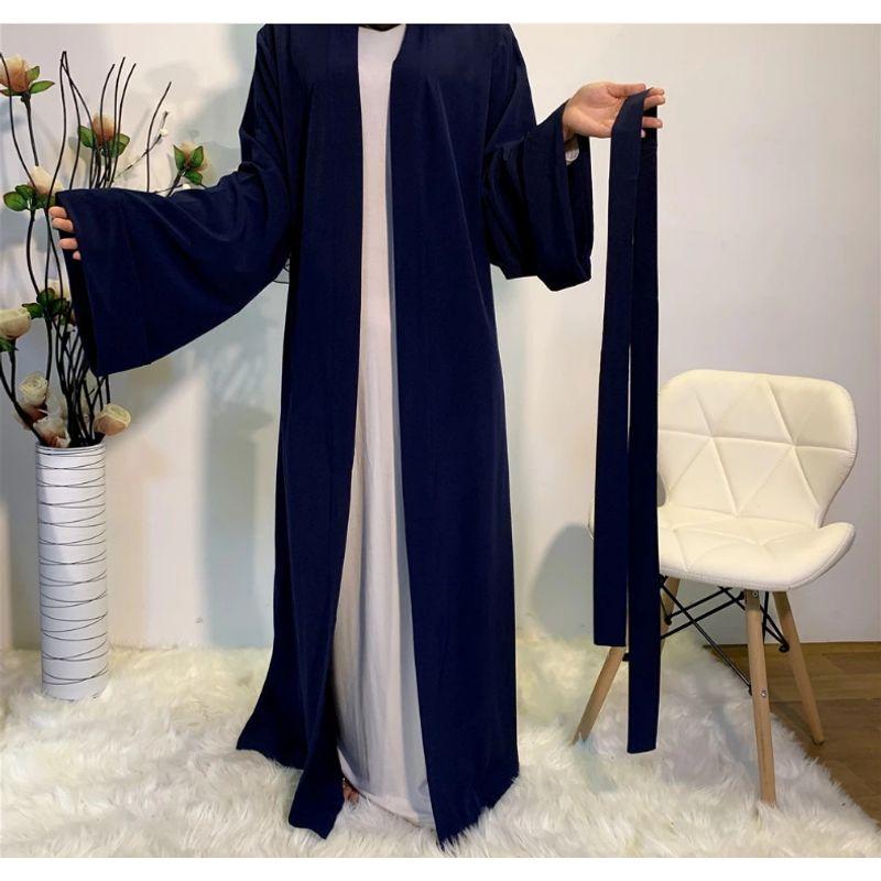 2020 New Lace-up plus Size Solid Color Cardigan Robe Dress