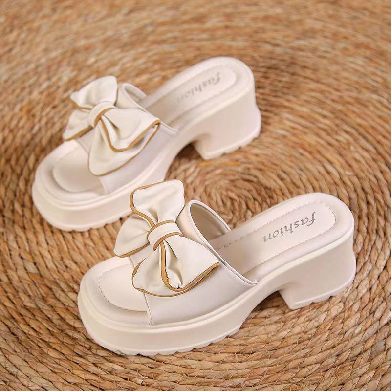 Bow one-word drag versatile platform slippers women wear new summer fashion slippers