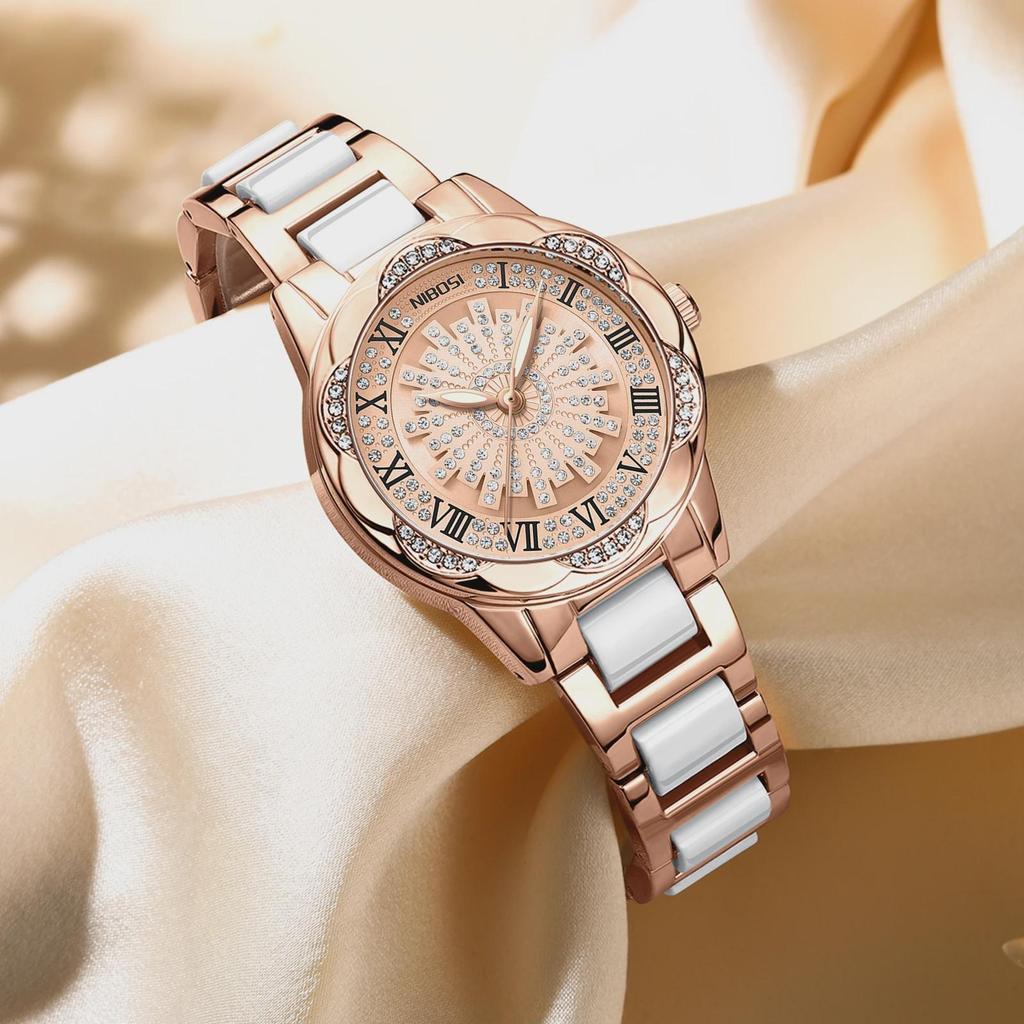 NIBOSI Woman Watch Stainless Steel Waterproof Luminous Elegant Ladies Wristwatch Luxury Diamond Dial Quartz Watch for Women