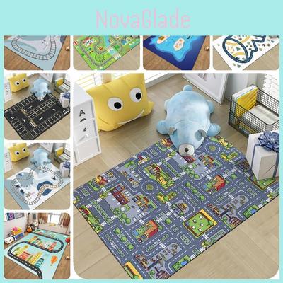 Colorful Cartoon Road Play Mat For Kids Educational Rug Soft Polyester Fiber Design Ideal For Living Room And Nursery