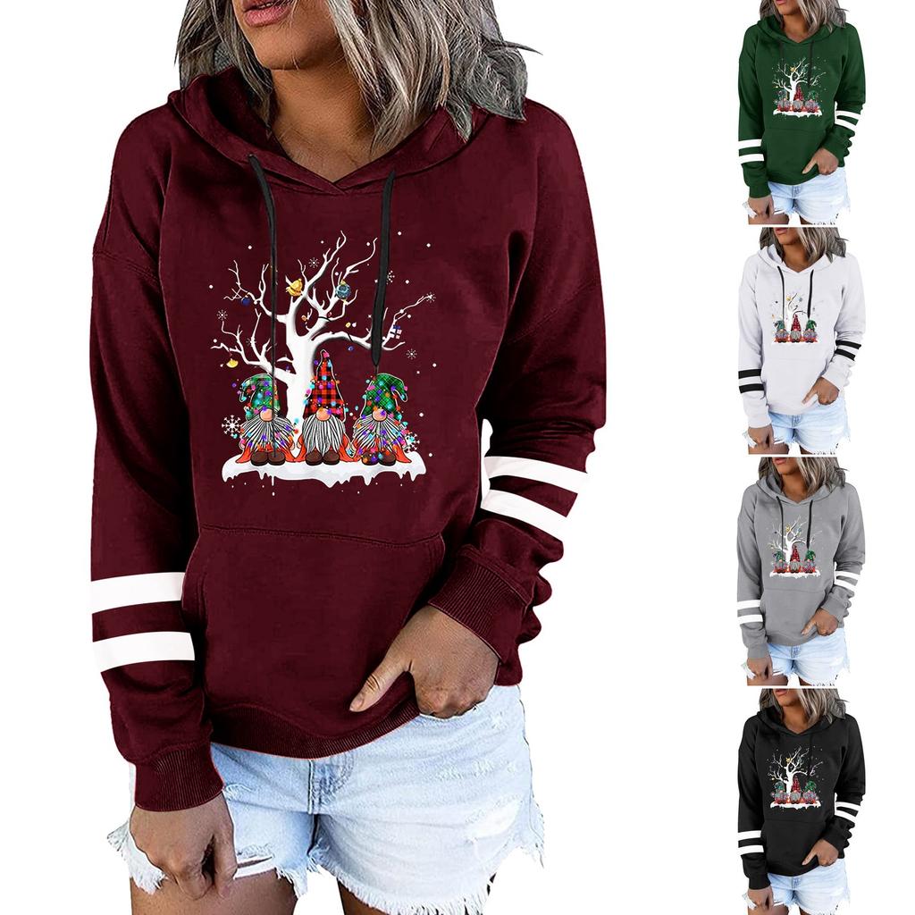Women's Fashion Leisure Christmas Party Printed Long Sleeve Hooded Pullover Top
