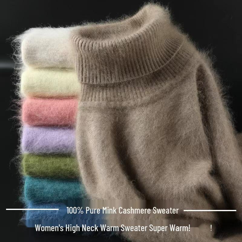 2025 A/W Women's High Neck Loose Knit Mink Velvet Cashmere Sweater