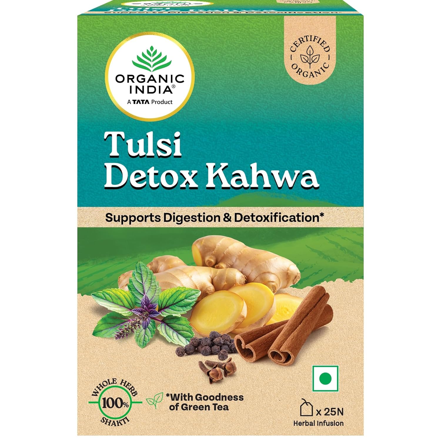 

Organic India Tulsi Detox Kahwa Tea Bags 25 | Cleanse, Improve Digestion & Refreshing Herbal Tea