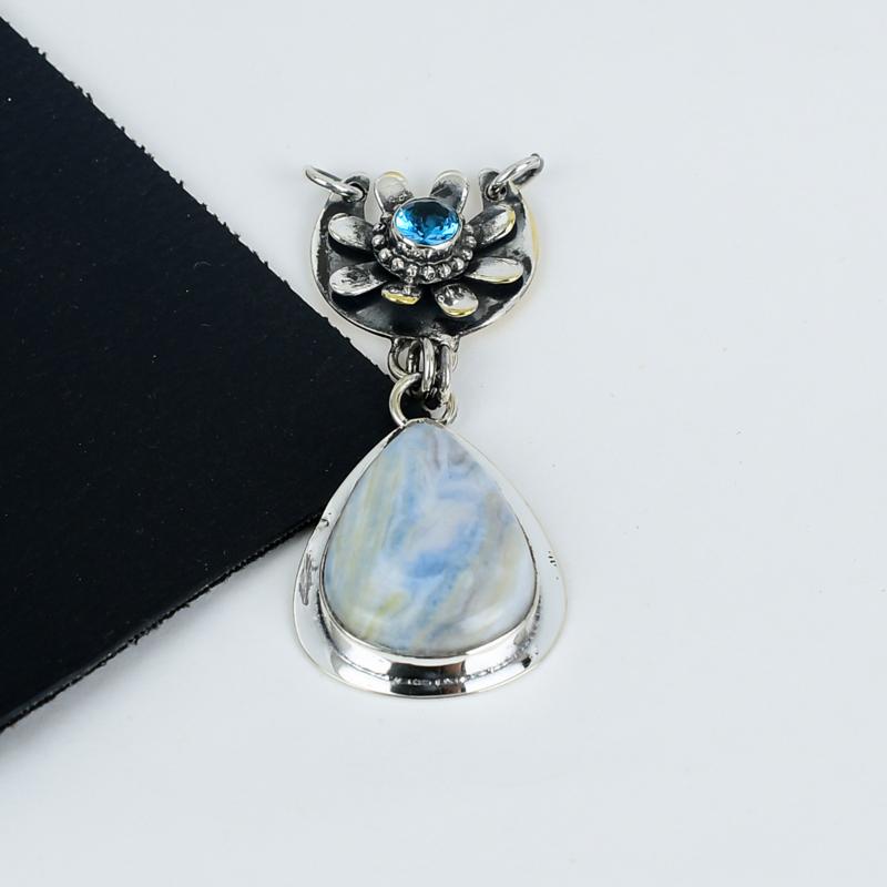 Natural Blue Sheelite Gemstone Pendant 925 Sterling Silver- Handmade Design, Everyday Wear Jewelry, Unique Blue Topaz Pendant Wadding Gifts