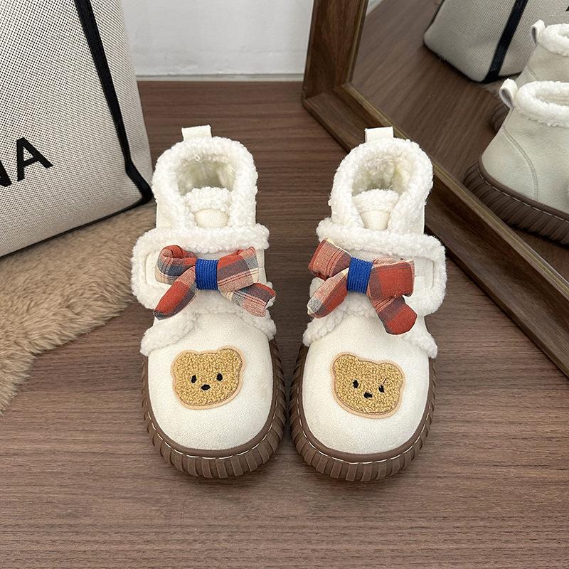 Women's Bow Thick Bottom Winter Lightweight Warm Anti Cold Padded Snow Boots Non-slip Wear Casual Sneakers Cotton Boots