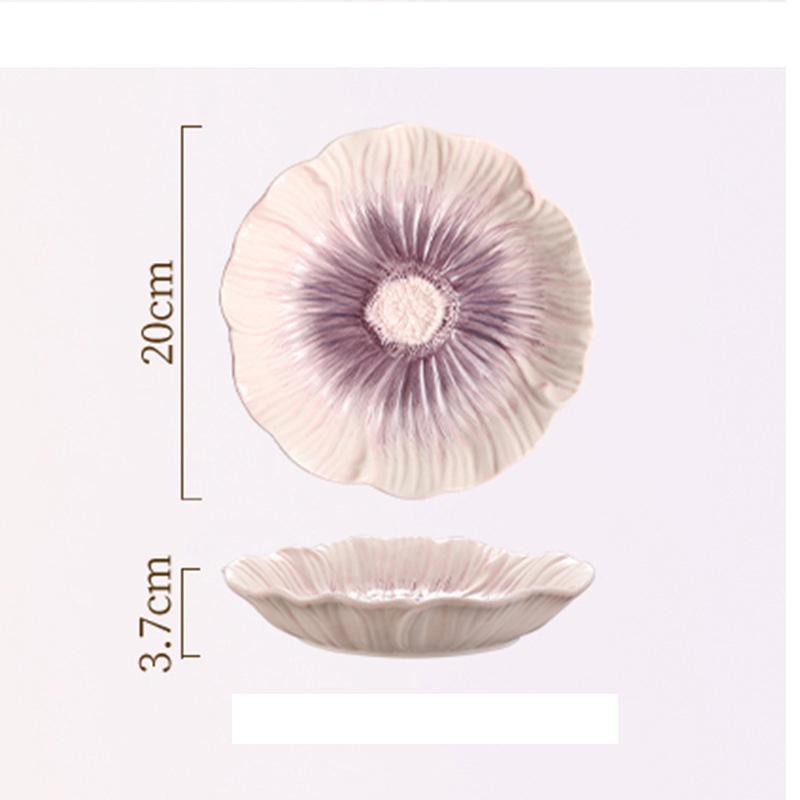 Relief Purple Floral Ceramic Plate Dessert Plate Pasta Dish Soup Bowl Salad Bowl Snack Bowl Molecular Cuisine Creative Tableware