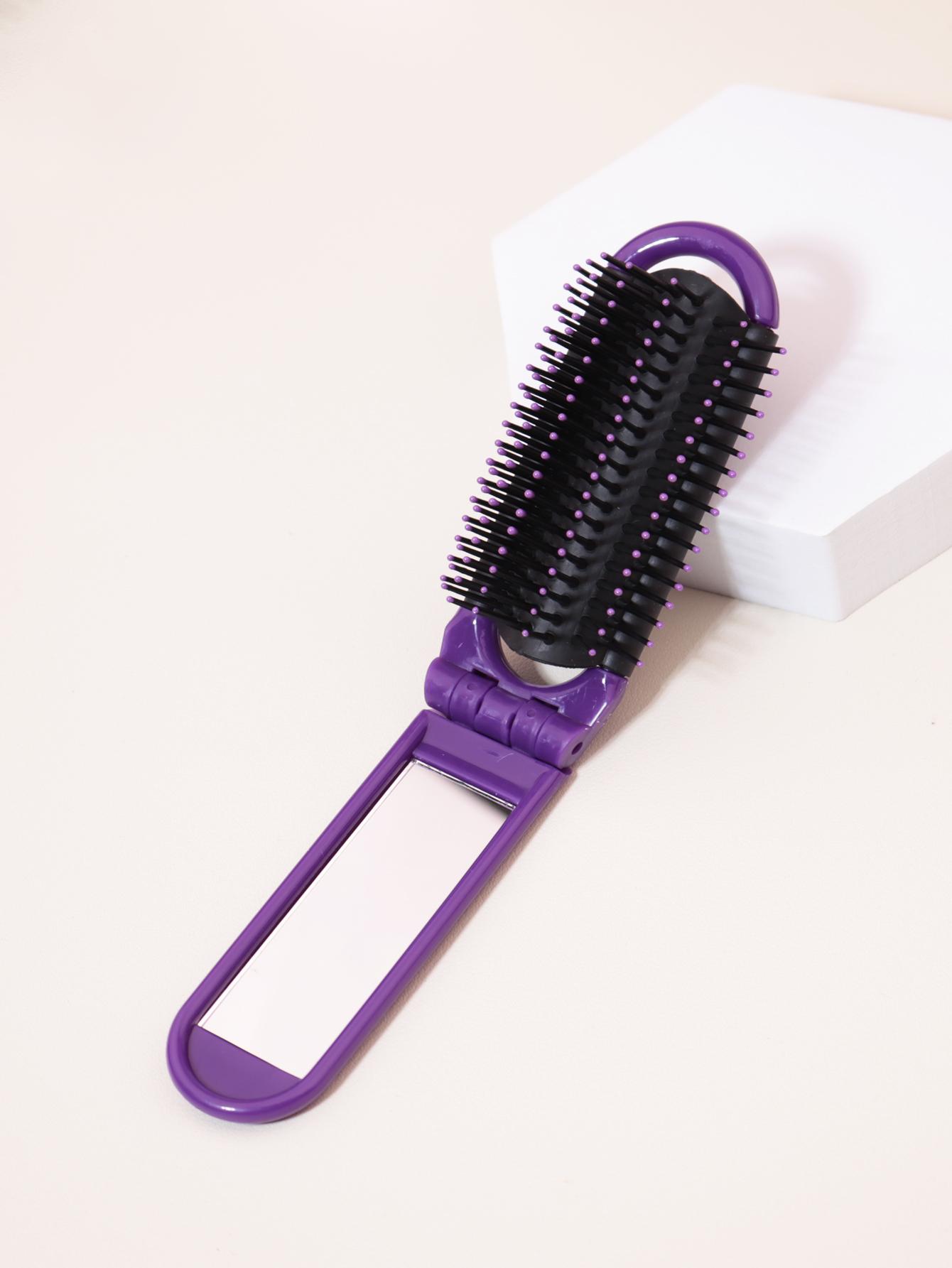 

1pc portable mini foldable anti-static massage mirror hair comb travel girl with mirror foldable comb Special for real hair wigs
