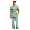 Men's Short Sleeve Pajama Set with Long Pants, Button Crotch, Elastic Waist Drawstring - Comfortable Sleepwear