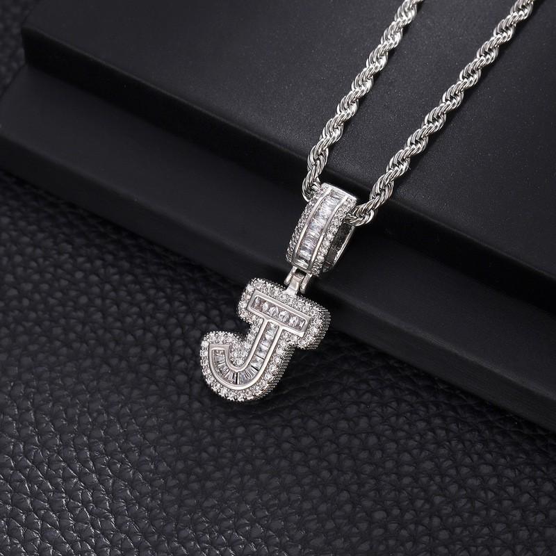 Collana con Ciondolo Lettera in Rame con Incastonatura in Zirconia Stile Hip Hop Alfabeto Iniziale Charms Donna Uomo Gioielli Trendy