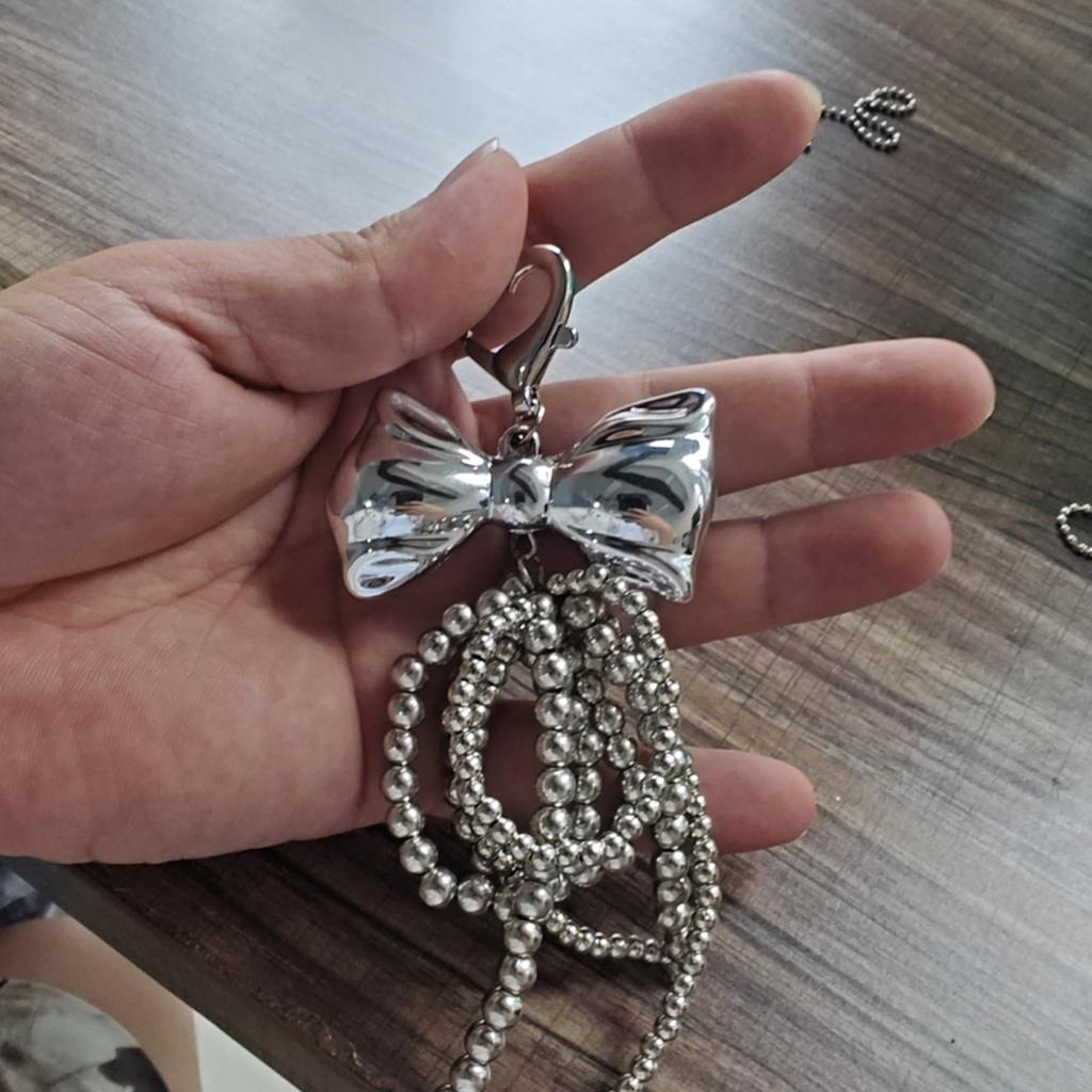 Elegant Pearl Bowknot Keychain Pendant Keyring Heart Charm Lovely Hanging Decorations for Purse Bag Backpack Handbag