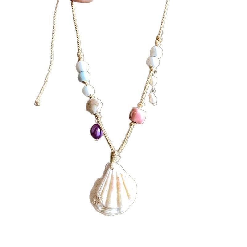 

‘1Pc Y2K Beaded Shell Pendant Choker Adjustable Necklace For Women Girl Clavicle Chain Sweet Aesthetic Jewelry Accessories Party
