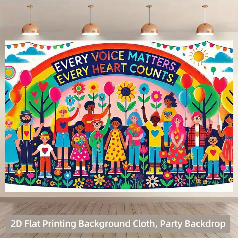 2D Multicultural Party Background,  Every Voice Matters  Rainbow Flower and Kids Decor Banner 47.2x31.5inch/120*80cm