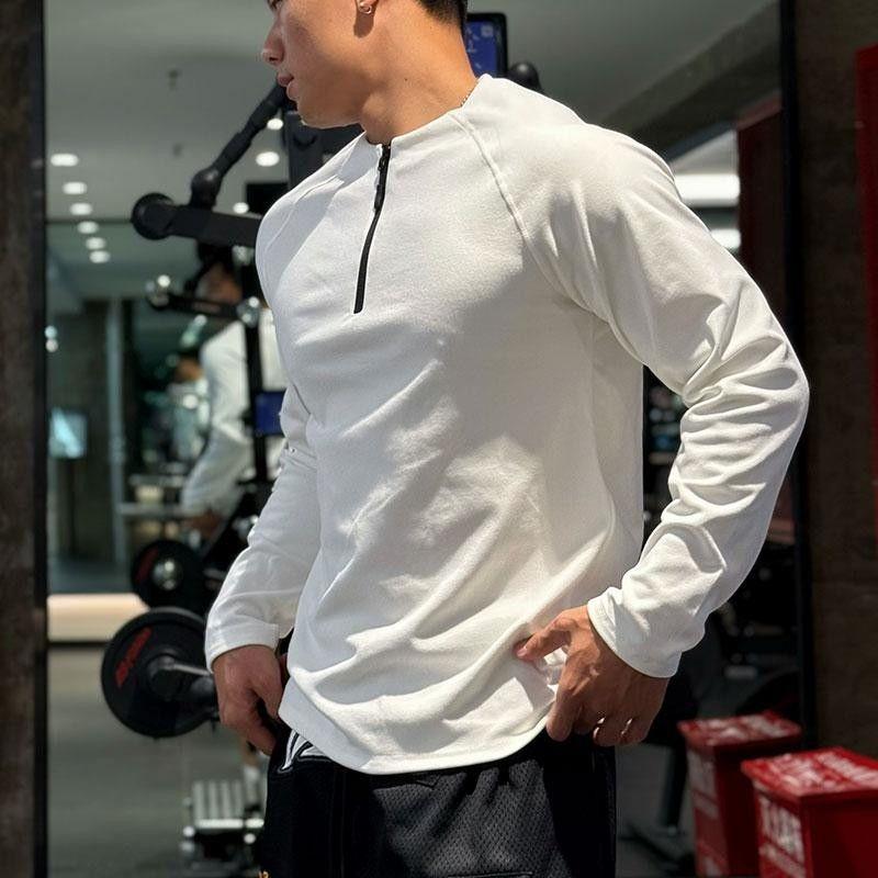 Men's Clothing Autumn Winter German Velvet High Elastic Semi-Zipper Long Sleeve Fitness Training Suit Warm Breathable Sportswear