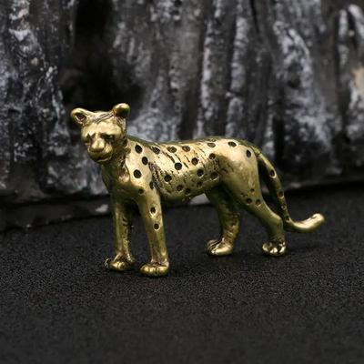 Retro Brass Cartoon Cheetah Statue Desktop Ornament Metal Cute Small Animal Figurines Miniatures Home Decoration Accessories