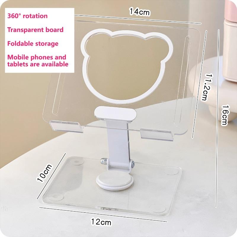 Ins Transparent Mobile Phone Rotating Stand Acrylic Clear Cute Bear Folding Tablet Computer Watching TV Storage Stand School