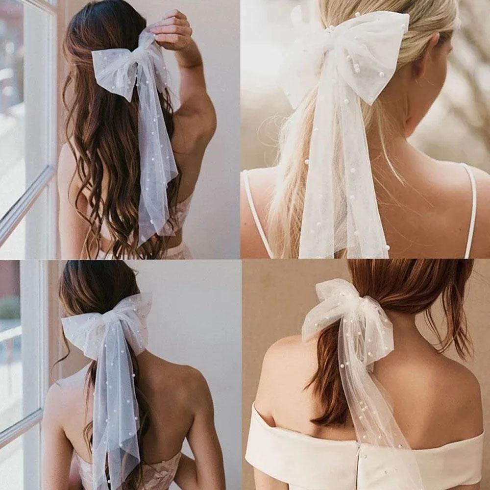 Pearl Beaded Bow-knot Bridal Veil Women Marriage Wedding Accessories
