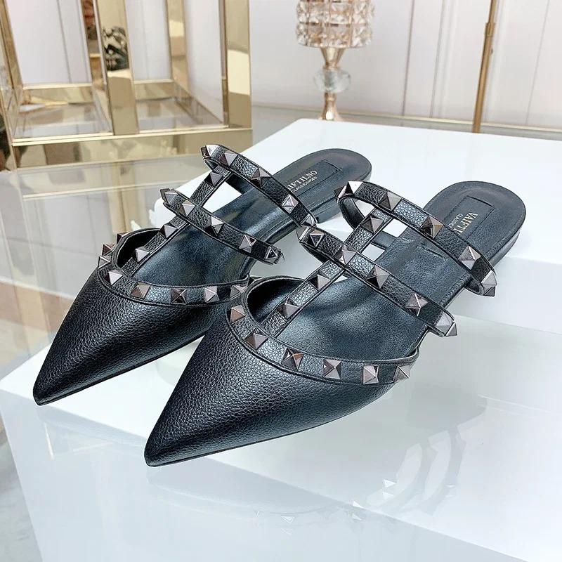 Soleist Women's Sandals Summer Luxury Shoes Woman Trend Ankle Strap Rivets Flat Shoes Brand Design Slippers Ladies Shoes Women