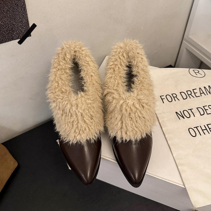 

Brown Short Boots for Women Autumn Winter Fashion Plush Slip-on Ankle Boots Black Pu Office Ladies Botines Chunky High Heels 35 коричневый