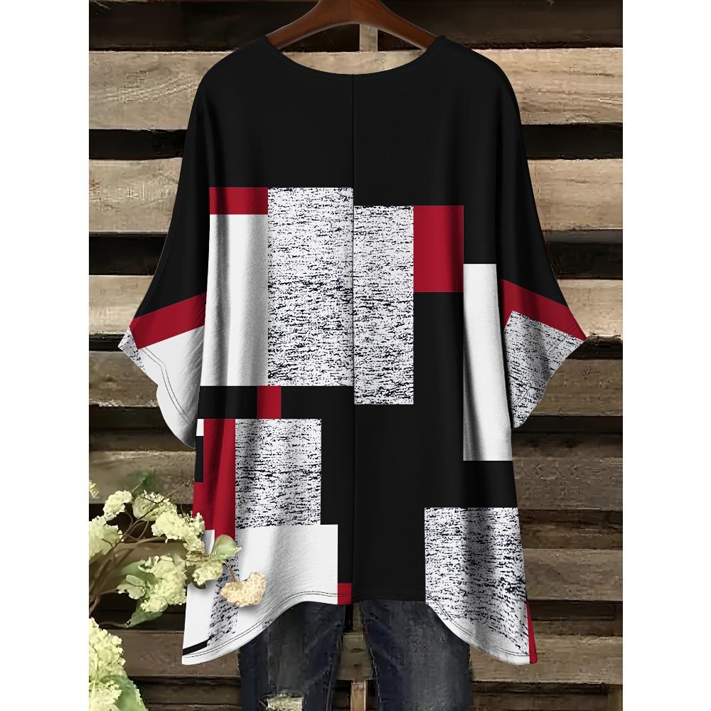 Summer fashion new large size geometric tide rhyme pattern round neck printing