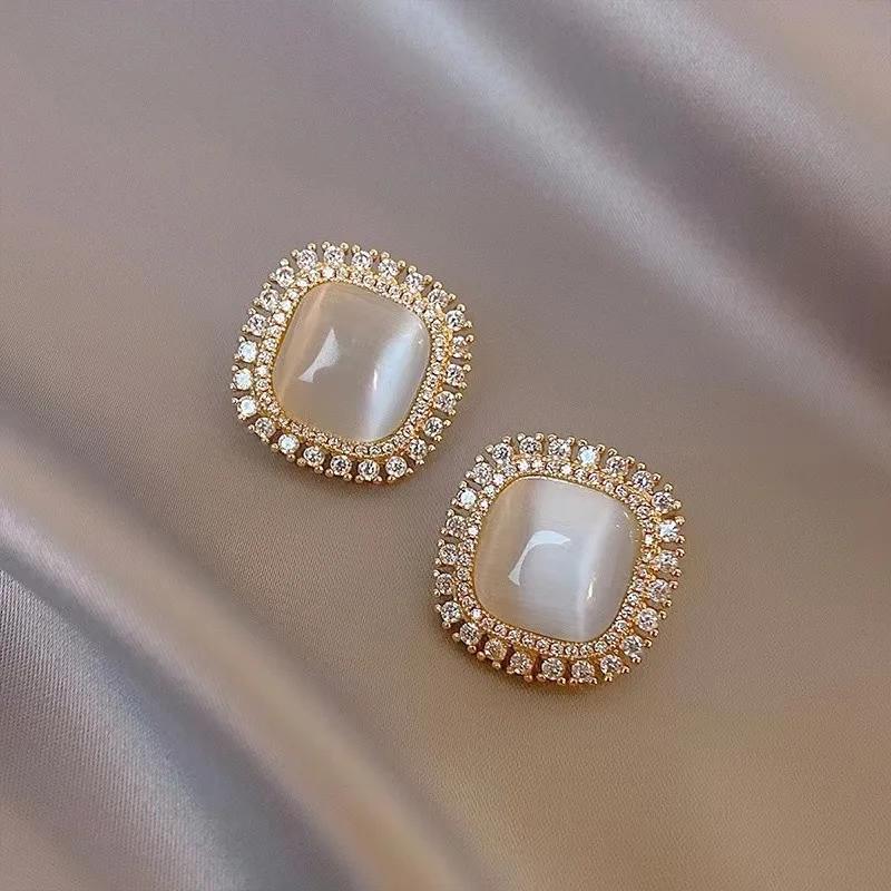 

Big Opal Square CZ Crystal Stud Earrings for Women Sweet Punk Simple Rhinestone Geometry Party Jewelry Girl Gift