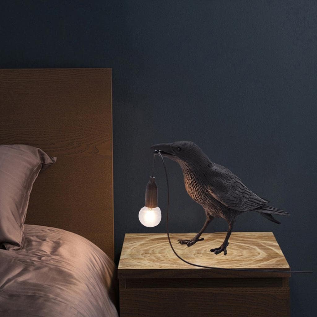 Generic Raven Decor Table Lamp - Lifelike Resin Crow Bird Desk Lamp Creative Animal Styling Light Bedroom Bedside Wall Sconce Lamp Light Decoration -