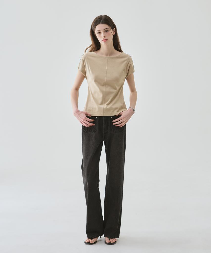 Deuloupisumeon Supima Silket Dolman Boat Neck Short Sleeve T-Shirt [Black]