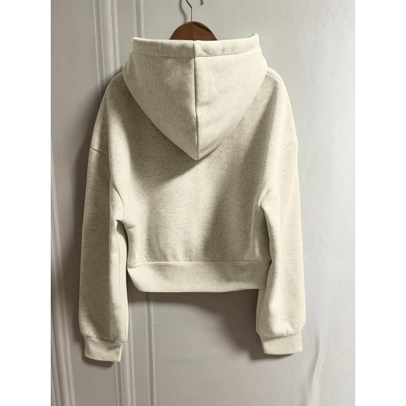 Spring Autumn New Insfleece-lined Versatile Cropped Slims Smooths Silhouette Zip-up Warm  Hooded Sweatshirt Women