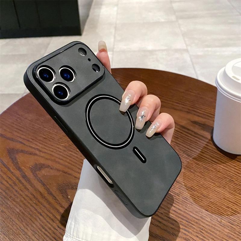Luxury Matte Leather For Magsafe Magnetic Wireless Charge Case For iPhone 17 16 15 14 13 11 12 11 Pro Max Plus Shockproof Cover