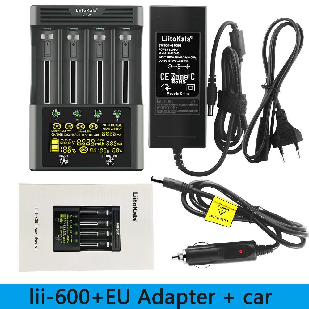 

LiitoKala Lii-600 Touch Screen Charger with Car Adapter for 18650, 21700, 26650 - Capacity Measurement Included