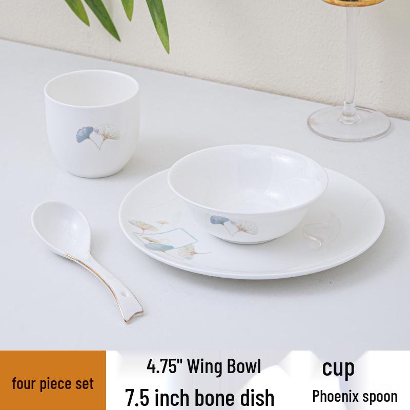 Deluxe Bone China Tableware Set - Three or Four Pieces with Plate, Wing Bowl, and Spoon - Customizable Logo for Hotels, Restaurants, and Clubs.