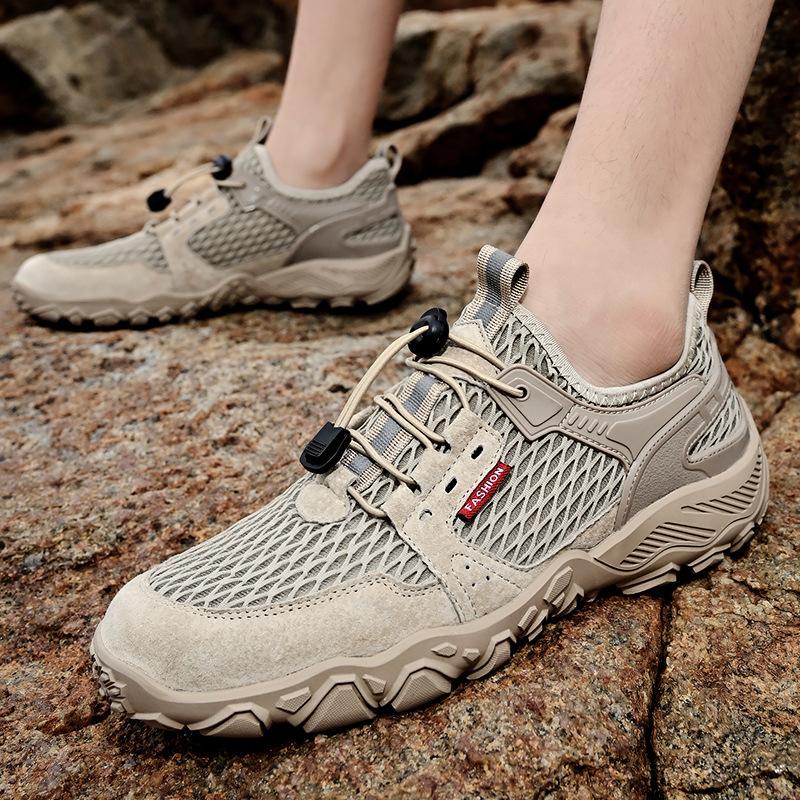 Men Soft Hiking Shoes Summer Breathable Mesh Sneakers Light Black Hike Footwear Walking Shoes Outdoor Shoes Climbing Shoes Male