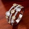 Huitan Hollow Design Women Ring with Shiny Round Cubic Zirconia for Party Trendy Accessories Personality Daily Delicate Jewelry