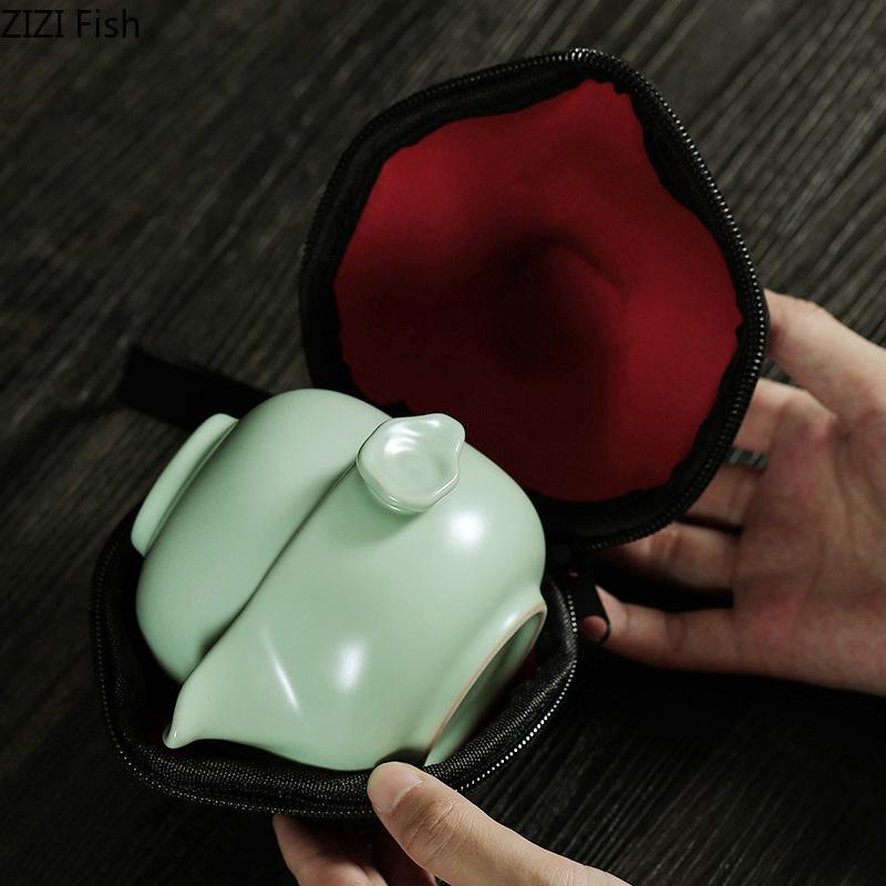 Household Tea Set Teapot Cup Portable Outdoor Kungfu Tea Set One Pot Two Cups Chinese Teas Ceremony Accessories Business Gift
