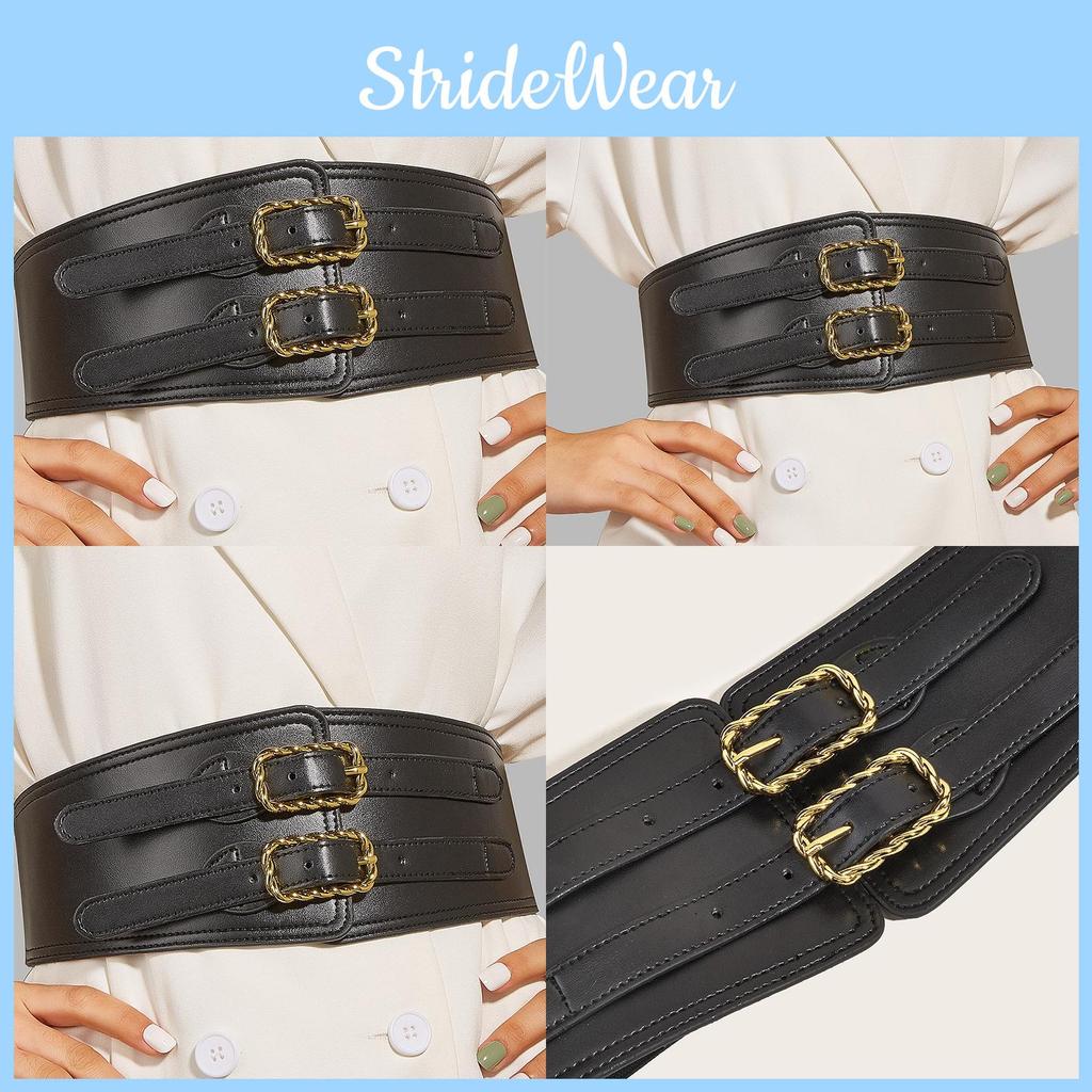 Women Elastic Vintage Waistband Waist Cincher With Double Button Twist Buckle