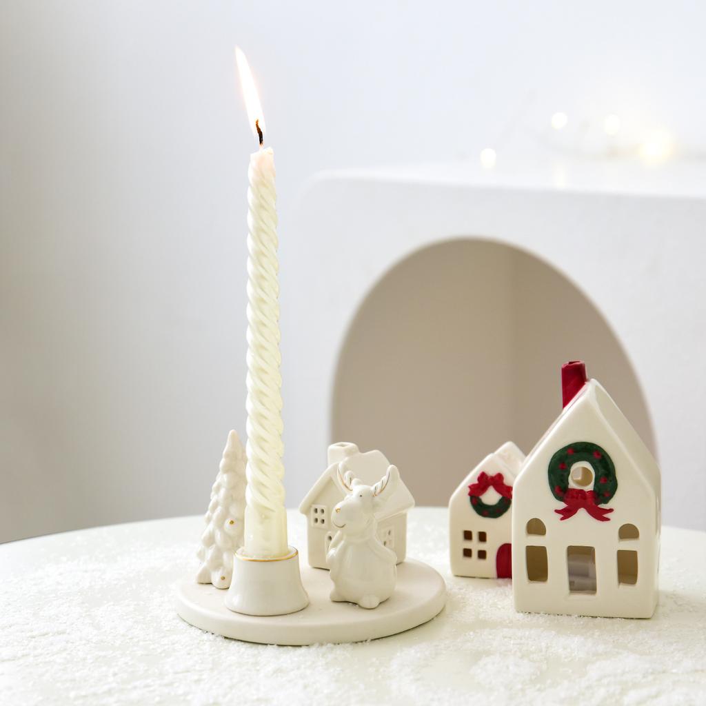 Weihnachtsdekorationen Weihnachtsbaum Schneehaus Elch Kreativer Keramik-Kerzenständer Schreibtischdekoration Ornamente