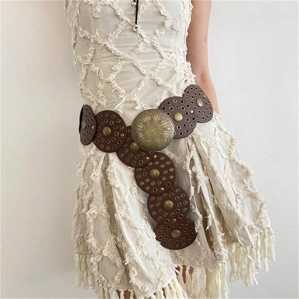 1pc Women's Western Denim Belt Metal Hollow Ladies Trend Wide Waistband Belt for Dresses Women Vintage Personalized Waist seal