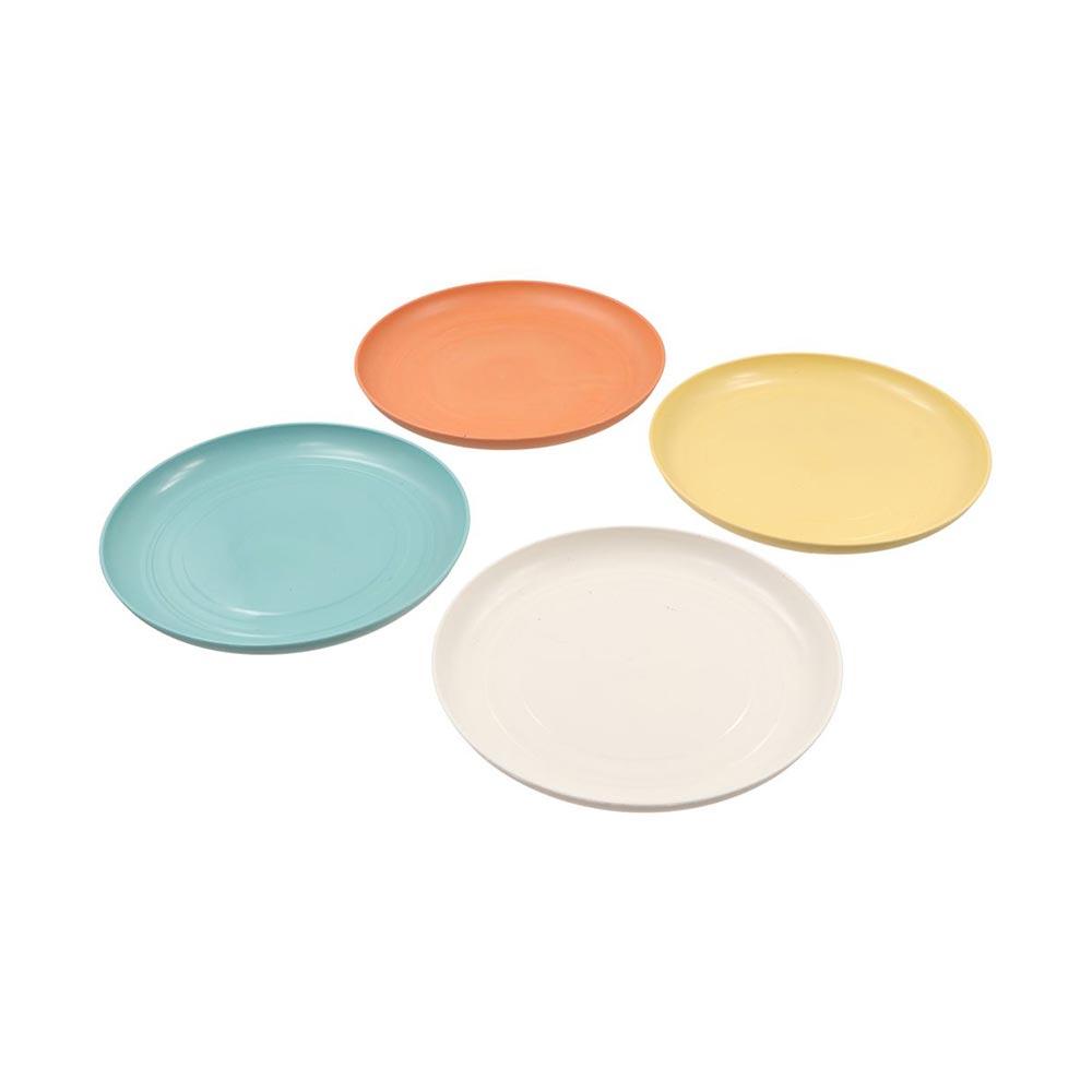 Round Wheat Straw Plates Plastic Tableware Stackable Dinner Plates Salad