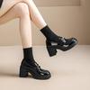Warrior Stylish Trendy JK Small Leather Shoes Elegant Versatile High Heels Increased Height Loafers 7.5CM Kids Shoes Black WXP(WZ)-3122