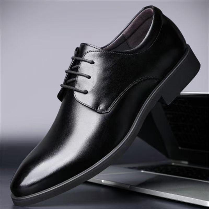 Qingyinglun casual business dress leather shoes men's shoes wedding shoes inner height increase single shoes work shoes waterproof and lightweight