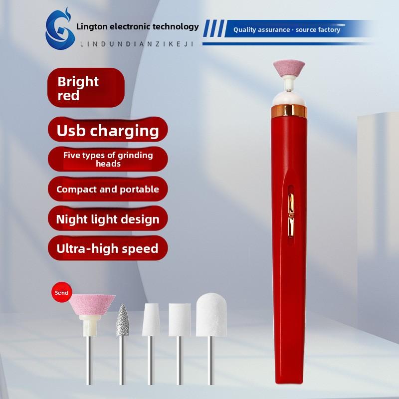 Mini Electric Nail Grinder Portable Nail Drill Machine for Women, Home Manicure Pedicure Tool with 5 Heads