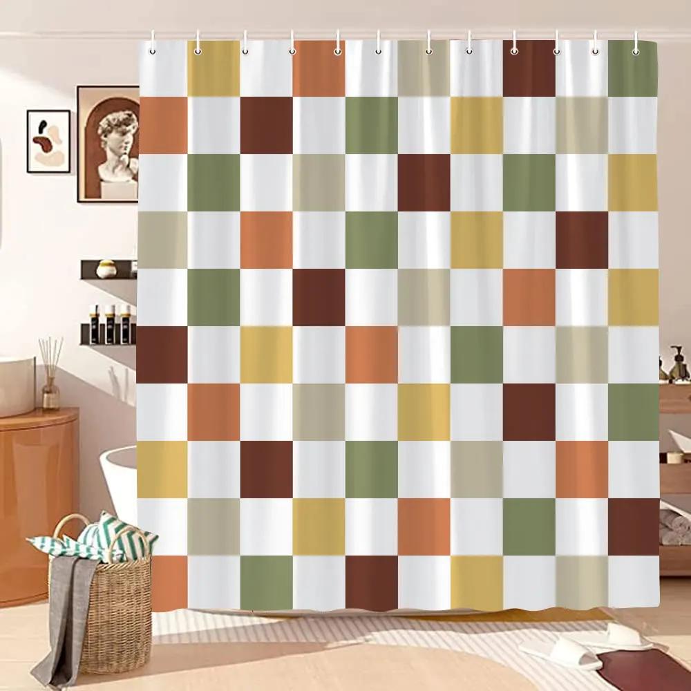 Vintage Geometric Lines Shower Curtain Modern Abstract Bohemian Minimalist Tones Polyester Fabric Shower Curtains Bathroom Decor