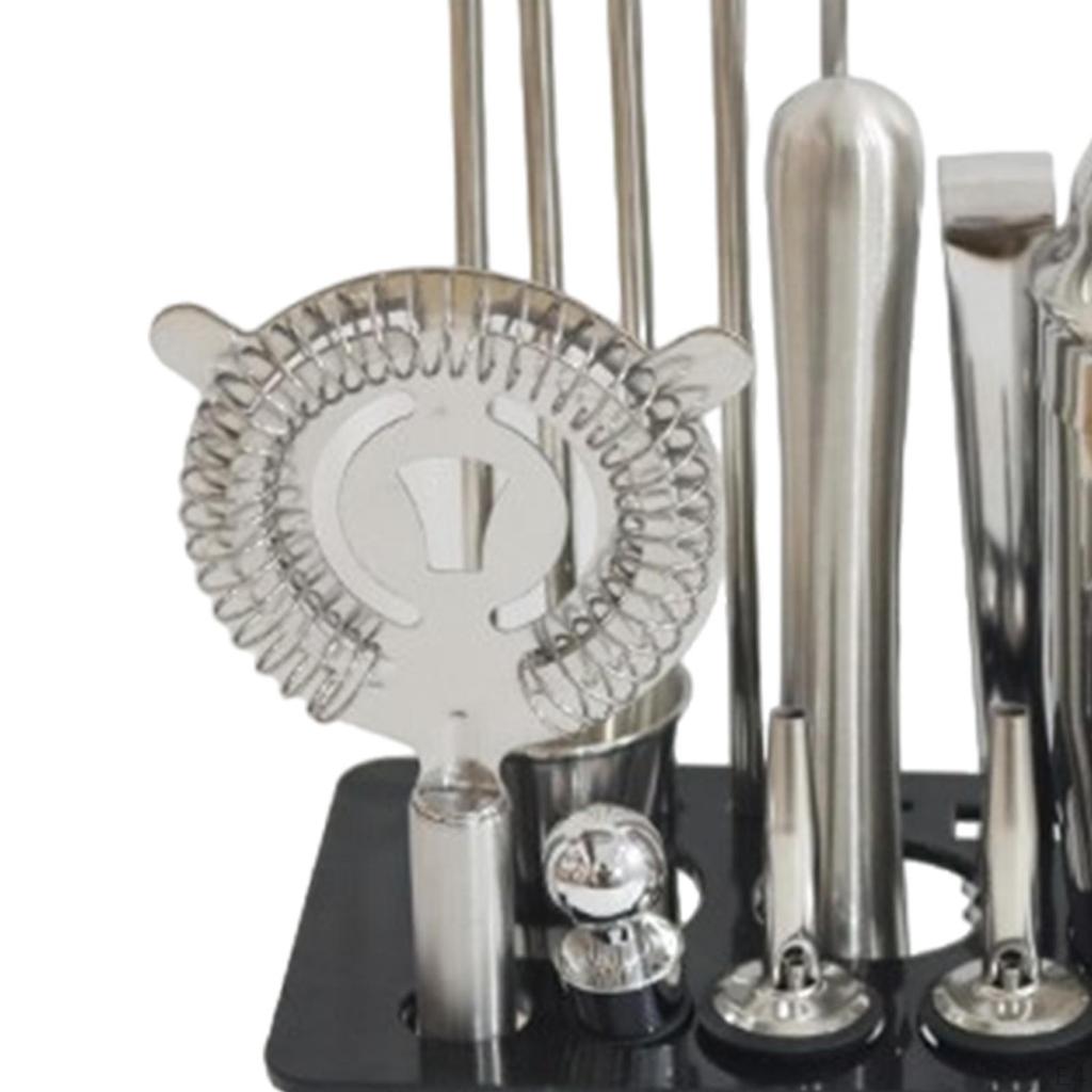 14 Pieces Stainless Steel Cocktail Shaker Set with Stand for Mixed Drink Dad White